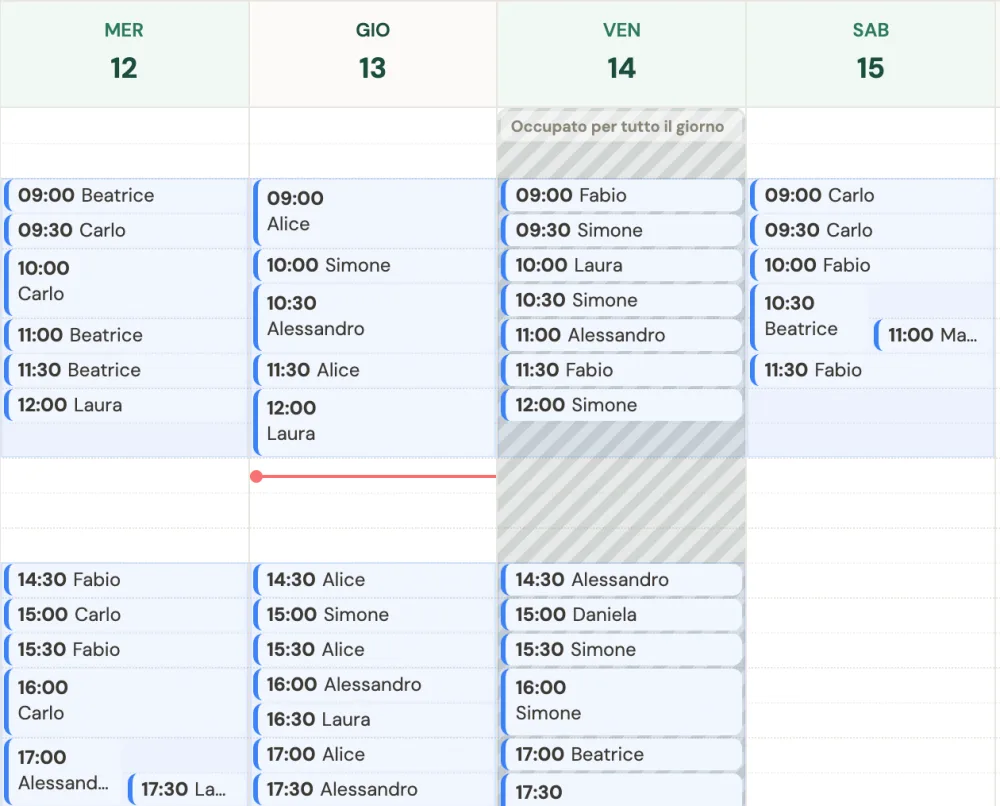 Il calendario di Sanovia: le visite da mercoledì a sabato, con una giornata segnata come occupata