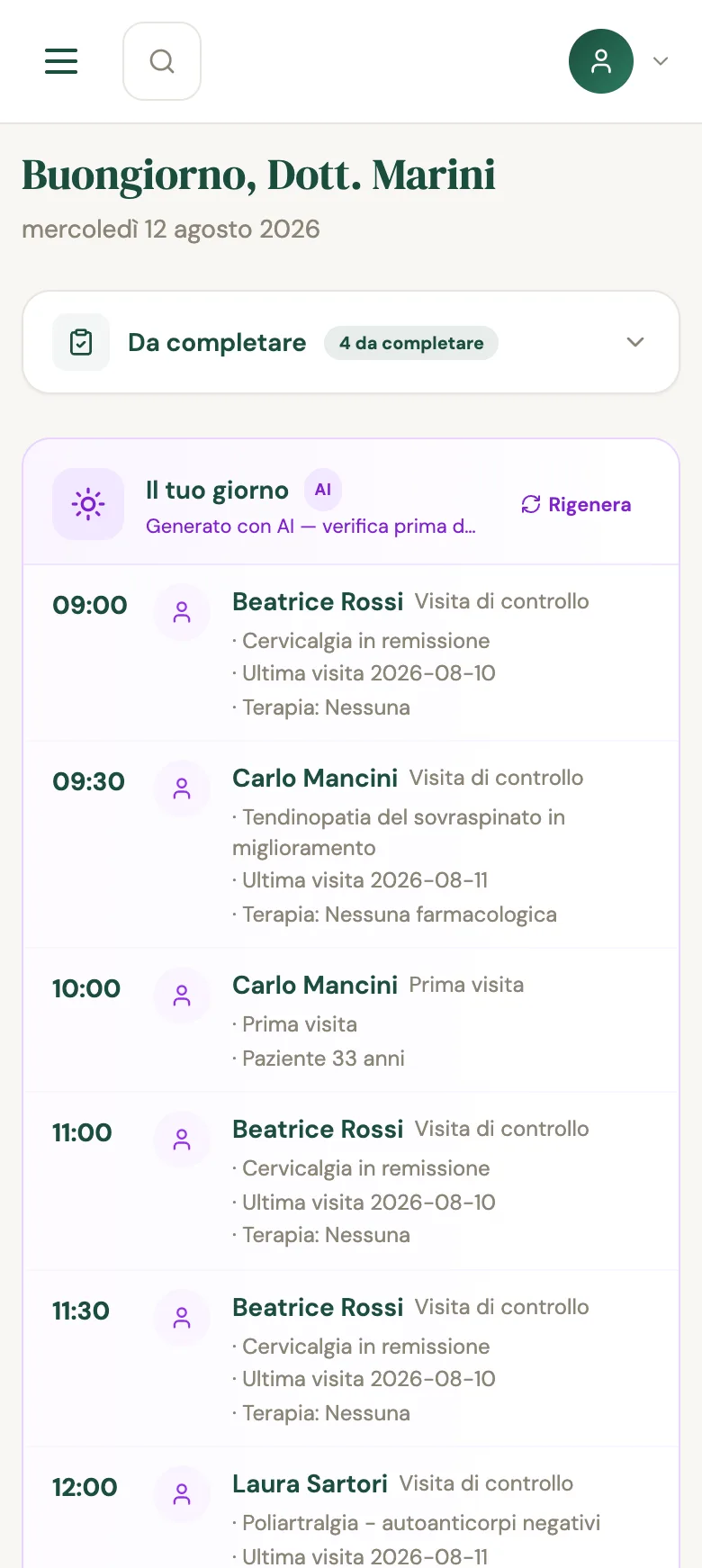 Alle 8:30, sul telefono: «Il tuo giorno» di SanovIA, il riepilogo delle visite di oggi