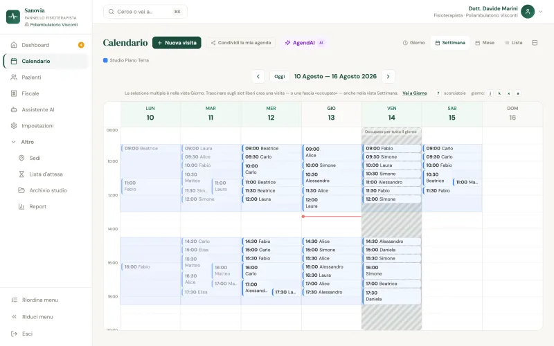 Sul computer: il calendario settimanale di Sanovia, pieno di visite