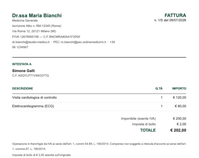 Sul computer: una fattura in PDF con l’imposta di bollo da 2 euro
